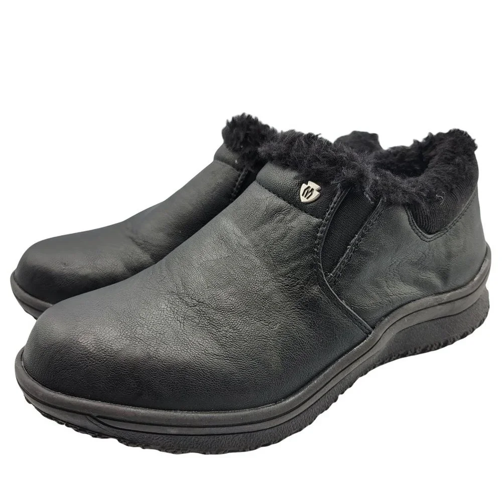 Minnetonka Erie Faux-Fur Booties Womens Size 5 Black Lined Warm Slip On Shoes